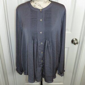 LOGO by Lori Goldstein Woven Blouse with Pintuck Size LG Long Sleeve